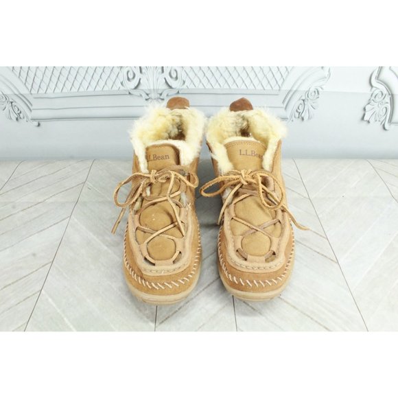 LL Bean Brown Suede Shearling Lined Wicked Good Lodge Chukkas Slippers 8 M - Picture 5 of 9